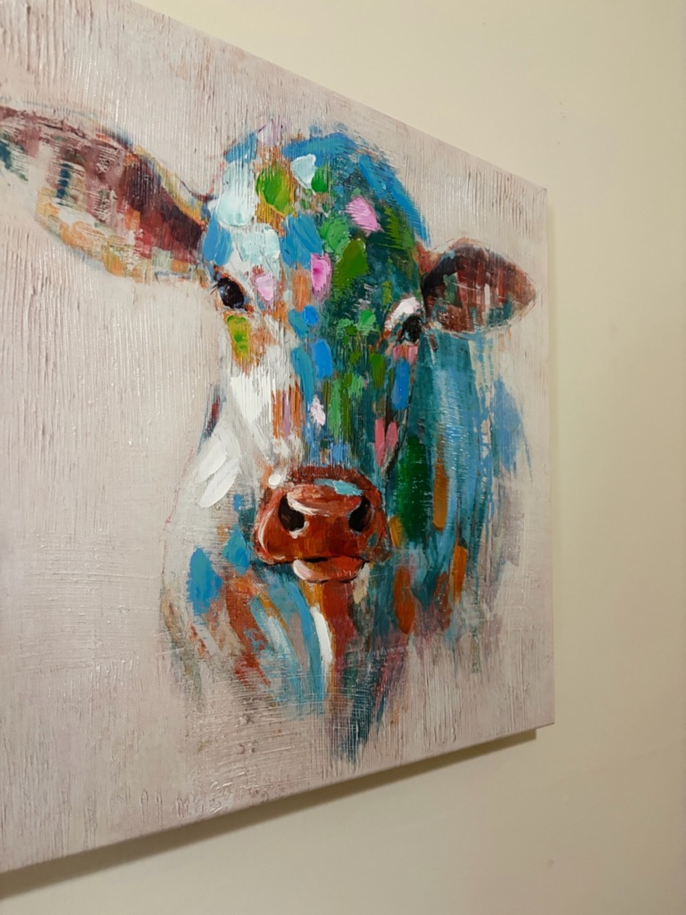 Colorful Abstract Cow Canvas Art - Multicolor - Picture 3 of 5
